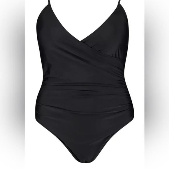NWT Boohoo plus control wrap over black one piece swimsuit - Picture 3 of 8